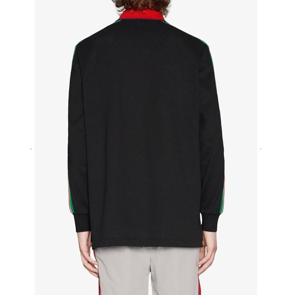 New with tags Gucci Web-stripe Detail Long Sleeve Polo in Black - Picture 3 of 9